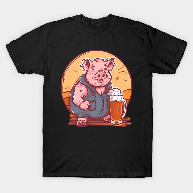 Pig Farmer Shirt | Pig Drinks Beer T-Shirt by Gawkclothing